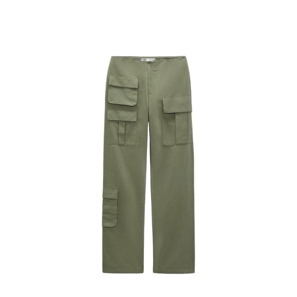 ZARA TROUSERS WITH PATCH POCKETS GREEN SIZE L 0779/053